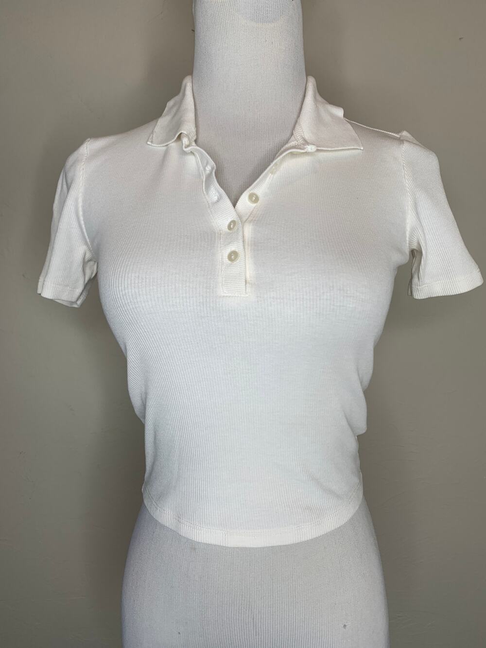Zara Cream White Polo Shirt Cropped Sz Small